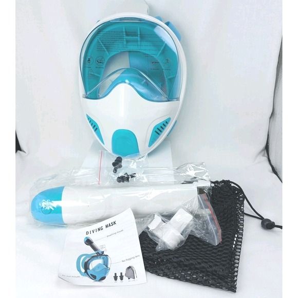 The Unbranded Brand Other - Full Face Snorkel Mask Set with Panoramic Anti-Fog Goggles White/Turquoise